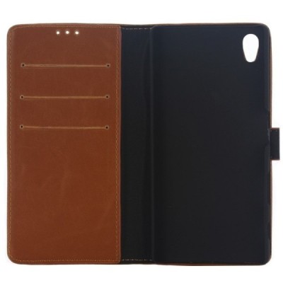 Sony Xperia L1 (G3311, G3312, G3313) atverčiamas šviesiai rudas odinis retro dėklas - piniginė / Priedai.lt