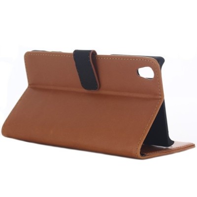 Sony Xperia L1 (G3311, G3312, G3313) atverčiamas šviesiai rudas odinis retro dėklas - piniginė / Priedai.lt