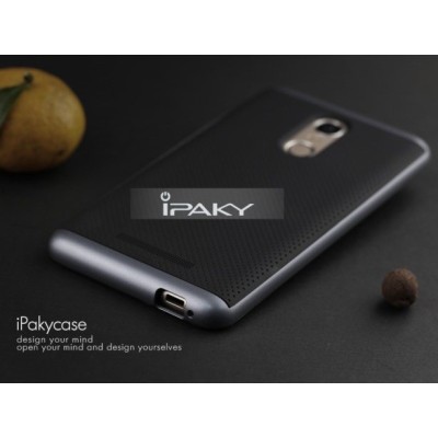 Xiaomi Redmi Note 3 ir Xiaomi Redmi Note 3 Pro „IPAKY“ kieto silikono TPU juodas (pilkais apvadais) dėklas - nugarėlė / Priedai.