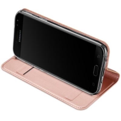 „Dux Ducis“ Skin serijos Samsung Galaxy J5 2017 (J530) rožinis odinis atverčiamas dėklas / Priedai.lt