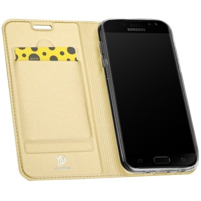 Samsung Galaxy J5 2017 (J530) „Dux Ducis“ Skin sērijas zelta ādas atvērams maciņš / Vacins.lv
