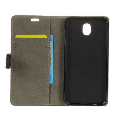 Samsung Galaxy J5 2017 (J530) atvēramais ādas melns maciņš (maks) / Vacins.lv