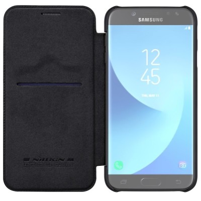 Prabangus „Nillkin“ Qin serijos juodas odinis atverčiamas Samsung Galaxy J7 2017 (J730) dėklas / Priedai.lt
