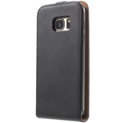 Samsung Galaxy S7 (G930) klasisks ādas vertikāli atvēramais melns maciņš / Vacins.lv