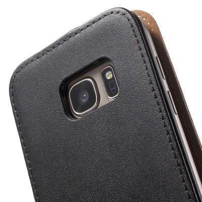 Samsung Galaxy S7 (G930) klasisks ādas vertikāli atvēramais melns maciņš / Vacins.lv