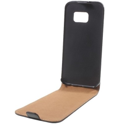 Samsung Galaxy S7 (G930) klasisks ādas vertikāli atvēramais melns maciņš / Vacins.lv