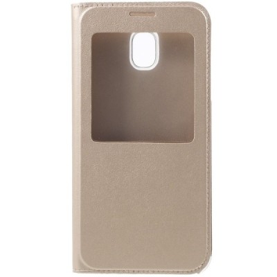 Samsung Galaxy J3 2017 (J330) auksinis atverčiamas „View Window“ dėklas su langeliu / Priedai.lt