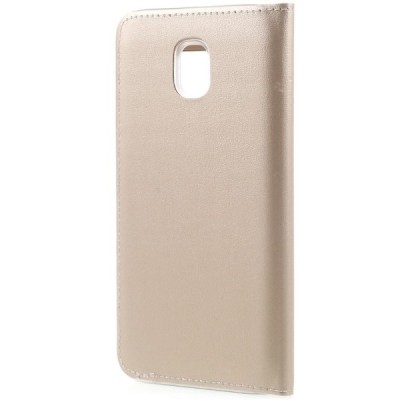 Samsung Galaxy J3 2017 (J330) auksinis atverčiamas „View Window“ dėklas su langeliu / Priedai.lt