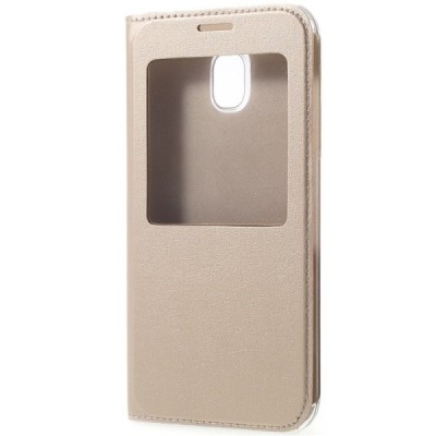 Samsung Galaxy J3 2017 (J330) auksinis atverčiamas „View Window“ dėklas su langeliu / Priedai.lt