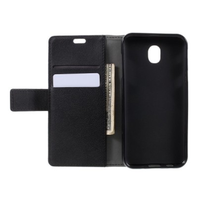 Samsung Galaxy J3 2017 (J330) atverčiamas juodas odinis dėklas - piniginė / Priedai.lt
