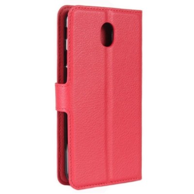 Samsung Galaxy J3 2017 (J330) „Litchi“ atvēramais ādas sarkans maciņš (maks) / Vacins.lv