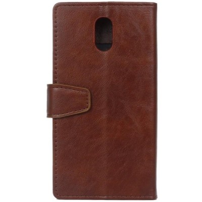 Samsung Galaxy J3 2017 (J330) atverčiamas rudas odinis dėklas - piniginė / Priedai.lt