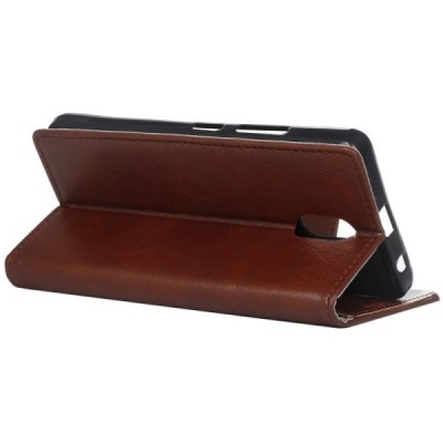 Samsung Galaxy J3 2017 (J330) atverčiamas rudas odinis dėklas - piniginė / Priedai.lt