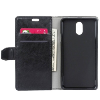 Samsung Galaxy J7 2017 (J730) atverčiamas juodas odinis dėklas - piniginė / Priedai.lt