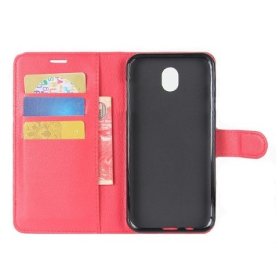 Galaxy J7 2017 (J730) „Litchi“ atvēramais ādas sarkans maciņš (maks) / Vacins.lv