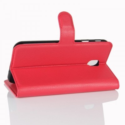 Galaxy J7 2017 (J730) „Litchi“ atvēramais ādas sarkans maciņš (maks) / Vacins.lv