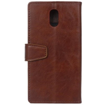 Samsung Galaxy J7 2017 (J730) atverčiamas rudas odinis dėklas - piniginė / Priedai.lt