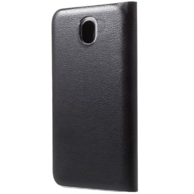 Samsung Galaxy J7 2017 (J730) juodas odinis atverčiamas Flip Wallet dėklas - piniginė / Priedai.lt