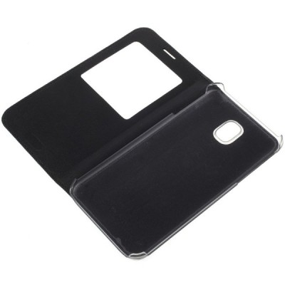 Samsung Galaxy J7 2017 (J730) juodas atverčiamas „View Window“ dėklas su langeliu / Priedai.lt