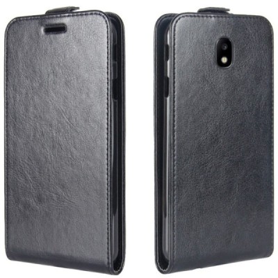 Samsung Galaxy J7 2017 (J730) klasisks ādas vertikāli atvēramais melns maciņš / Vacins.lv