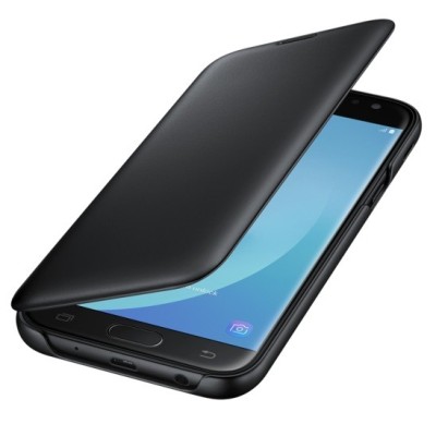 Samsung Galaxy J5 2017 (J530) oficiāls Wallet Cover atvērams melns ādas maciņš (maks) / Vacins.lv