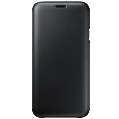 Samsung Galaxy J7 2017 (J730) oficiāls Wallet Cover atvērams melns ādas maciņš (maks) / Vacins.lv