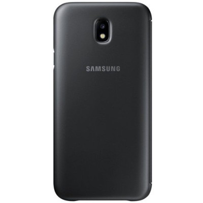 Samsung Galaxy J7 2017 (J730) oficiāls Wallet Cover atvērams melns ādas maciņš (maks) / Vacins.lv