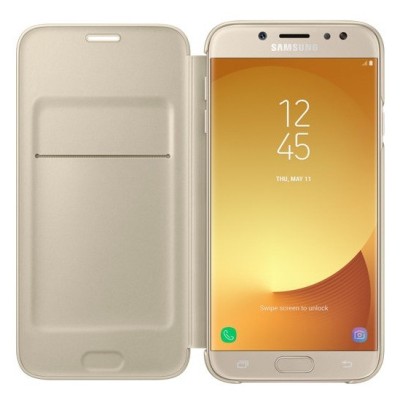 Samsung Galaxy J7 2017 (J730) oficiāls Wallet Cover atvērams zelta ādas maciņš (maks) / Vacins.lv