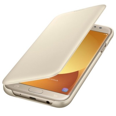 Samsung Galaxy J7 2017 (J730) oficiāls Wallet Cover atvērams zelta ādas maciņš (maks) / Vacins.lv