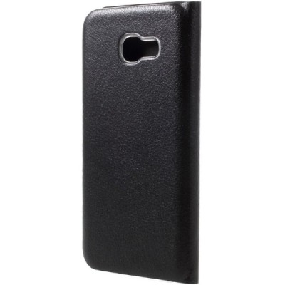 Samsung Galaxy A7 2017 (A720) juodas odinis atverčiamas Flip Wallet dėklas - piniginė / Priedai.lt