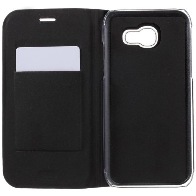 Samsung Galaxy A7 2017 (A720) juodas odinis atverčiamas Flip Wallet dėklas - piniginė / Priedai.lt