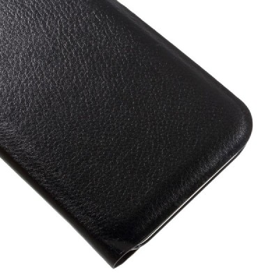 Samsung Galaxy A7 2017 (A720) juodas odinis atverčiamas Flip Wallet dėklas - piniginė / Priedai.lt