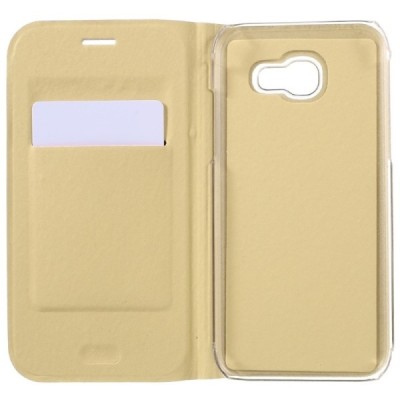 Samsung Galaxy A7 2017 (A720) auksinis odinis atverčiamas Flip Wallet dėklas - piniginė / Priedai.lt