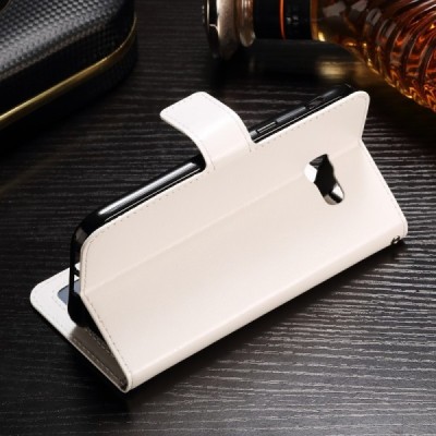 Samsung Galaxy A7 2017 (A720) atvēramais ādas balts maciņš (maks) / Vacins.lv