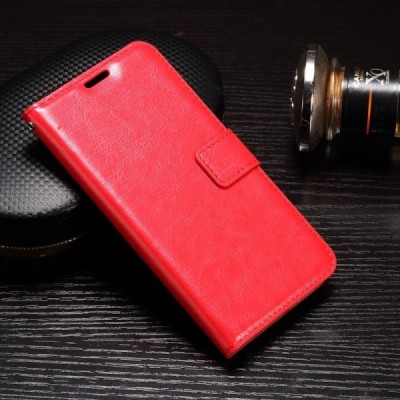 Samsung Galaxy A7 2017 (A720) atverčiamas raudonas odinis dėklas - piniginė / Priedai.lt