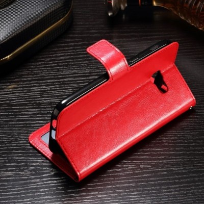 Samsung Galaxy A7 2017 (A720) atverčiamas raudonas odinis dėklas - piniginė / Priedai.lt