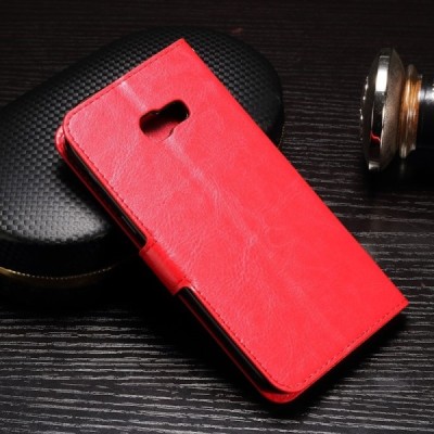 Samsung Galaxy A7 2017 (A720) atverčiamas raudonas odinis dėklas - piniginė / Priedai.lt