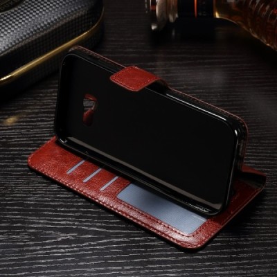 Samsung Galaxy A7 2017 (A720) atvēramais ādas brūns maciņš (maks) / Vacins.lv