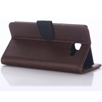 Samsung Galaxy A7 2017 (A720) atvēramais ādas tumši brūns retro maciņš (maks) / Vacins.lv