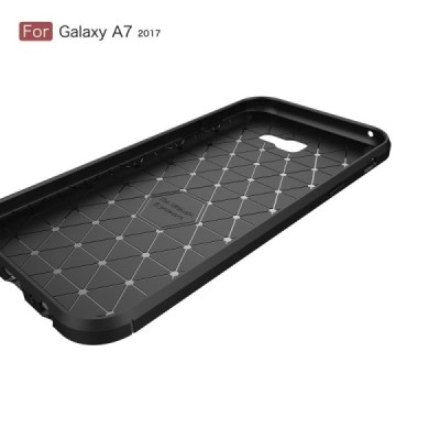 Samsung Galaxy A7 2017 (A720) „Carbon“ kieto silikono TPU juodas dėklas - nugarėlė / Priedai.lt