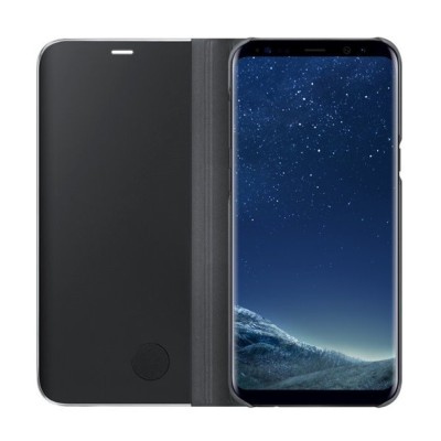 Samsung Galaxy S8+ (G955) oficiāls Clear View Standing Cover atvērams melns ādas maciņš / Vacins.lv