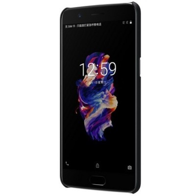 OnePlus 5 (OnePlus Five) Nillkin Frosted Shield melns plastmasas apvalks / vacins.lv