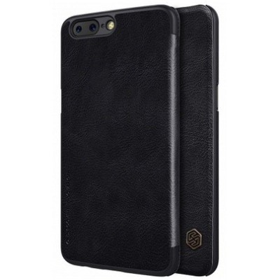 Prabangus „Nillkin“ Qin serijos juodas odinis atverčiamas OnePlus 5 (OnePlus Five) dėklas / Priedai.lt