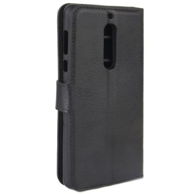 Nokia 5 atverčiamas juodas odinis dėklas, knygutė - piniginė / Priedai.lt