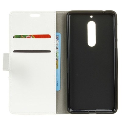 Nokia 5 atvēramais ādas balts maciņš, grāmata (maks) / Vacins.lv