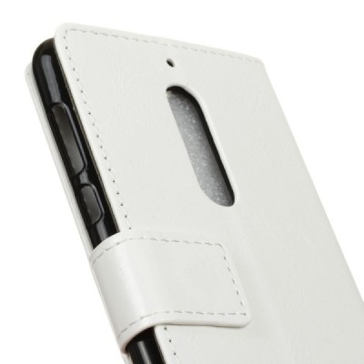 Nokia 5 atvēramais ādas balts maciņš, grāmata (maks) / Vacins.lv