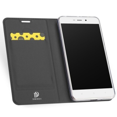 Xiaomi Redmi 4A „Dux Ducis“ Skin sērijas melns ādas atvērams maciņš / Vacins.lv
