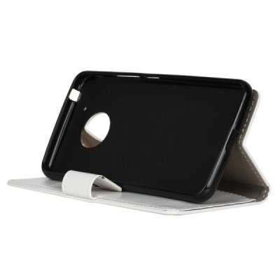 Motorola Moto G 5rd (5 Gen) atvēramais ādas balts maciņš, grāmata (maks) / Vacins.lv