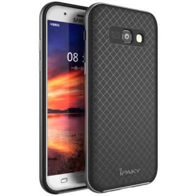 Samsung Galaxy A5 2017 (A520) „IPAKY“ kieto silikono TPU juodas (pilkos spalvos apvadais) dėklas - nugarėlė / Priedai.lt