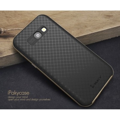 Samsung Galaxy A5 2017 (A520) „IPAKY“ cieta silikona (TPU) melns apvalks (apmales - zeltā krāsā) / Vacins.lv